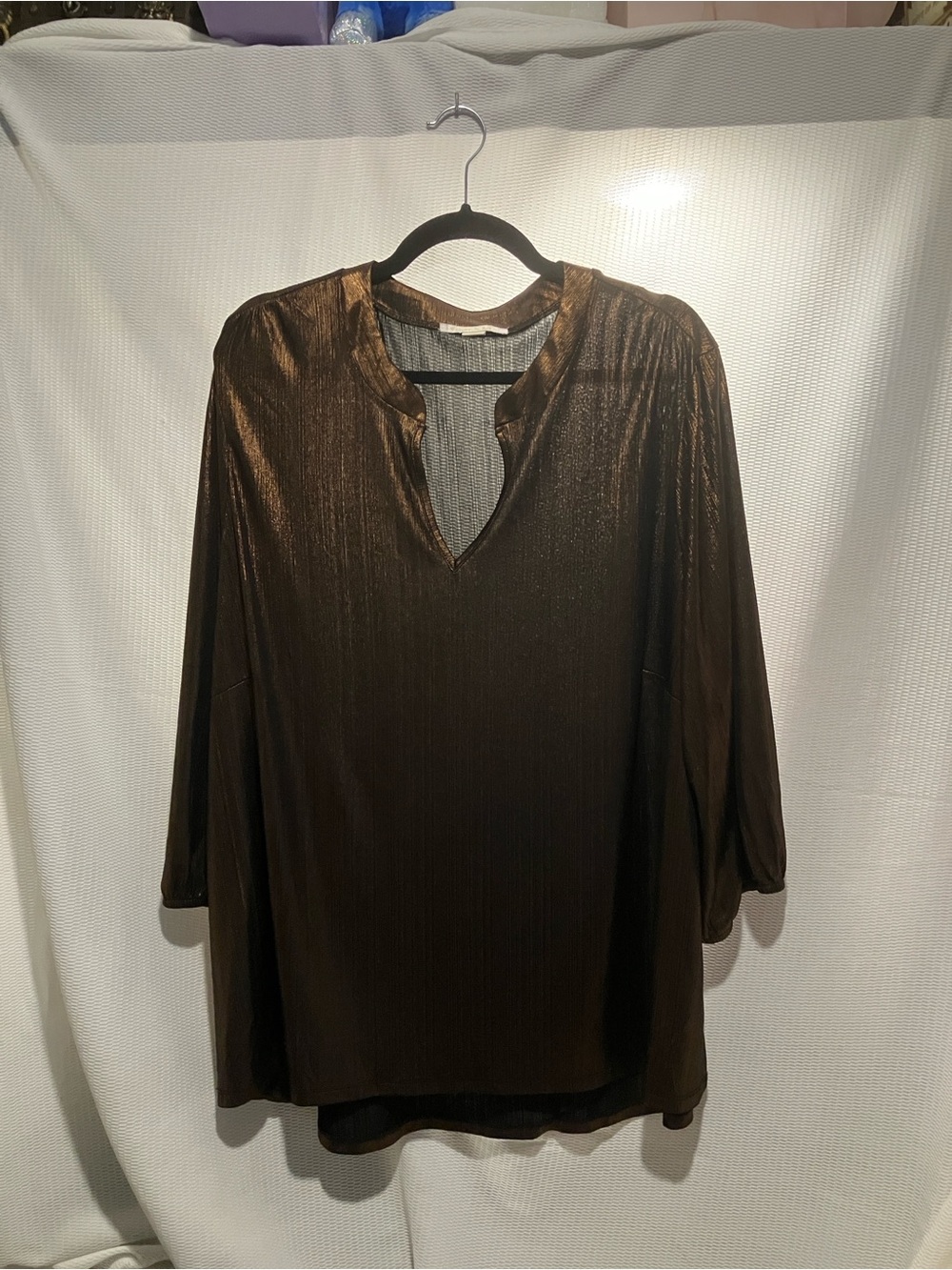 cooper & ella Metallic Brown V-Neck Tunic Top